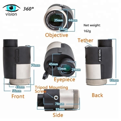 10x25 Mini High Power Zoom Monocular con la banda della mano